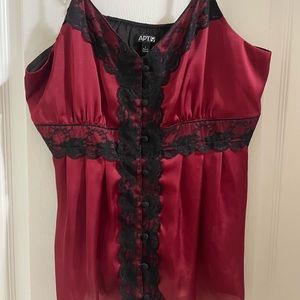 90’s vintage red tank with black lace detail